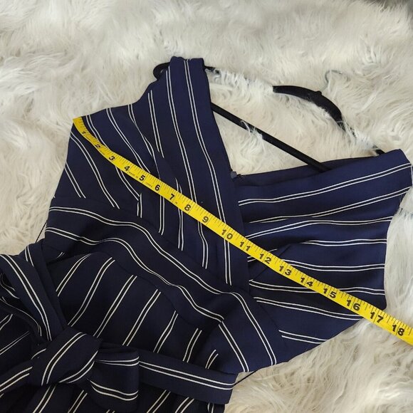 Antonio Melani Sleeveless Dress size 4 Navy Blue White Stripe Belted V Neck - Picture 5 of 12